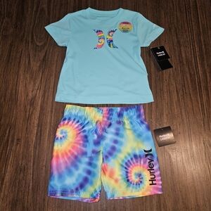 Hurley Kids Aqua and Rainbow Tie-Dye Pajama Set